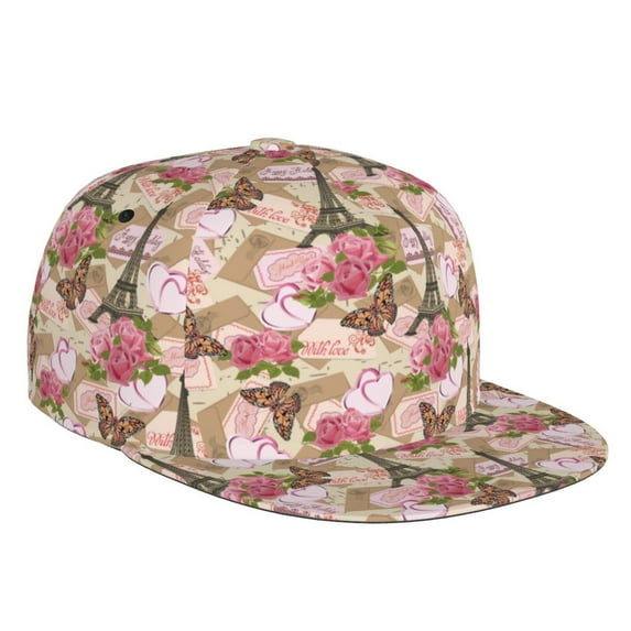 Fotbe Rose Flowers Flat Bill Visor Cap Classic Snapback Hat Polyester Foam Trucker Hat Trucker Cap Adjustable Baseball Cap