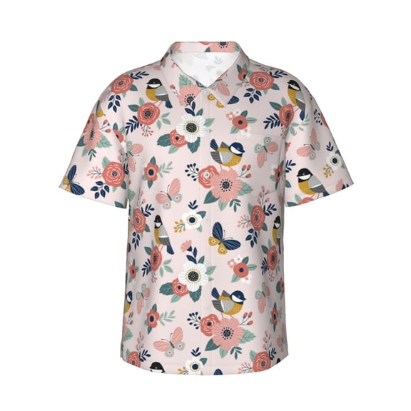 Fotbe Rose Flowers Hawaiian Shirt for Men Unisex Summer Beach Casual Short Sleeve Cotton Linen Button Down Shirts-XX-Large