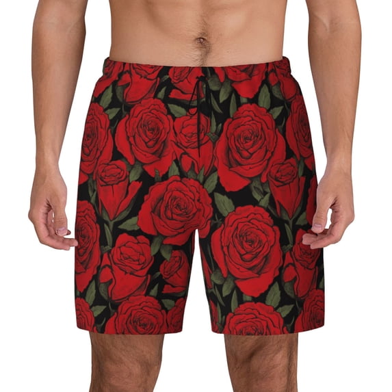 Fotbe Rose Flowers Men’s Swim Trunks Quick Dry Swim Shorts Board Shorts with Mesh Lining-3X-Large