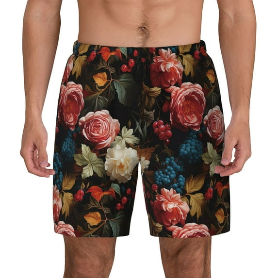 Fotbe Rose Flowers Men’s Swim Trunks Quick Dry Swim Shorts Board Shorts with Mesh Lining-3X-Large