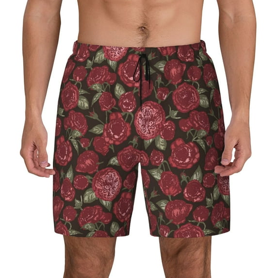 Fotbe Rose Flowers Men’s Swim Trunks Quick Dry Swim Shorts Board Shorts with Mesh Lining-Medium