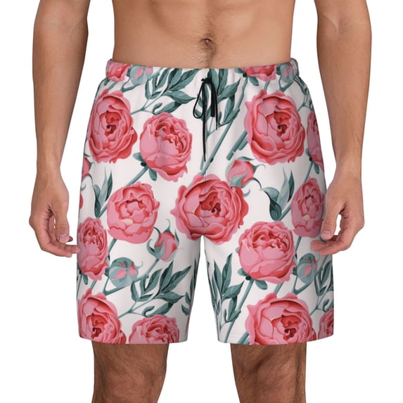 Fotbe Rose Flowers Men’s Swim Trunks Quick Dry Swim Shorts Board Shorts with Mesh Lining-Small