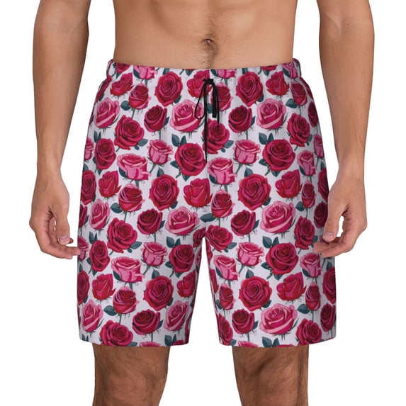 Fotbe Rose Flowers Men’s Swim Trunks Quick Dry Swim Shorts Board Shorts with Mesh Lining-X-Large