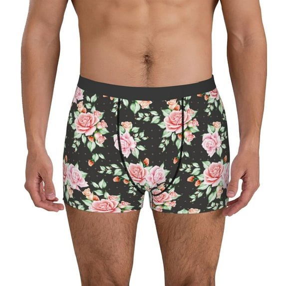 Fotbe Rose Flowers Men’s Total Support Pouch Boxer Briefs, X-Temp Cooling, Moisture-Wicking Underwear, Regular, Long-leg and Trunk-Large
