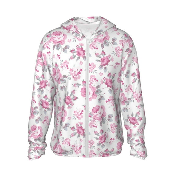 Fotbe Rose Flowers Men's Women's UPF 50+ Sun Protection Jacket Hooded Cooling Shirt with Pockets Hiking Outdoor Performance-Large