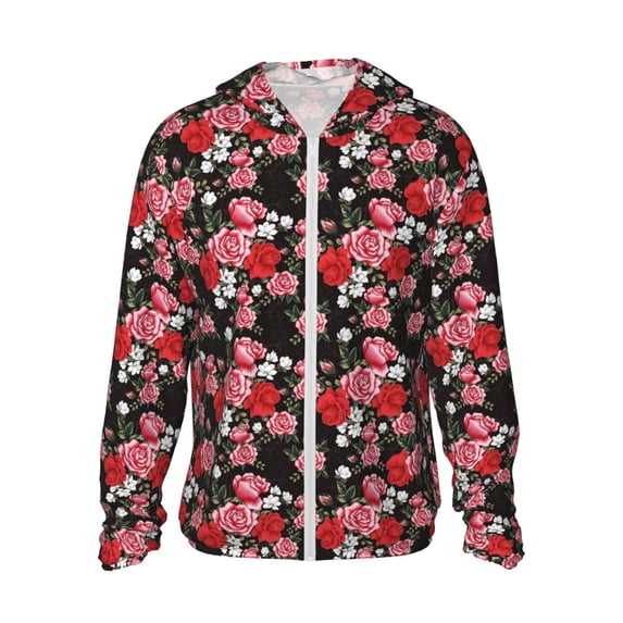 Fotbe Rose Flowers Men's Women's UPF 50+ Sun Protection Jacket Hooded Cooling Shirt with Pockets Hiking Outdoor Performance-Medium
