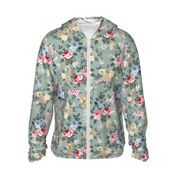 Fotbe Rose Flowers Men's Women's UPF 50+ Sun Protection Jacket Hooded Cooling Shirt with Pockets Hiking Outdoor Performance-Medium