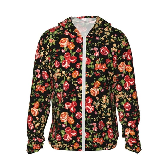 Fotbe Rose Flowers Men's Women's UPF 50+ Sun Protection Jacket Hooded Cooling Shirt with Pockets Hiking Outdoor Performance-X-Large
