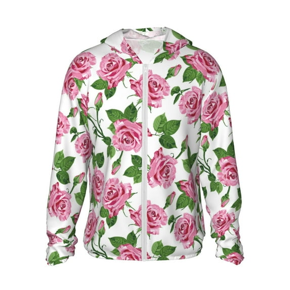Fotbe Rose Flowers Men's Women's UPF 50+ Sun Protection Jacket Hooded Cooling Shirt with Pockets Hiking Outdoor Performance-X-Large