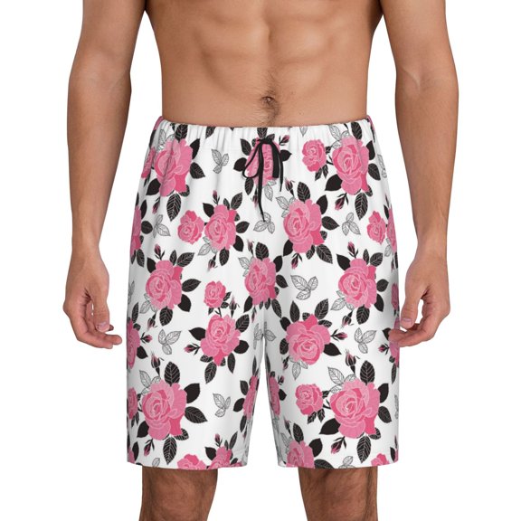 Fotbe Rose Flowers Pajama Shorts for Men, Men's Pajama Bottoms, Sleepwear,Short Pajama Pants-Large