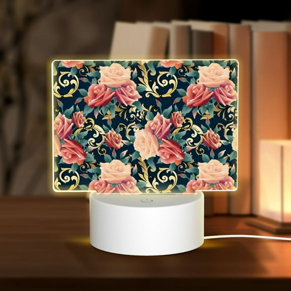 Fotbe Rose Flowers Pattern Acrylic Night Light Gift with 3 Color ModesTouch-Sensitive LED Lamp Perfect Gift for Mother's Day, Birthday, or Christmas