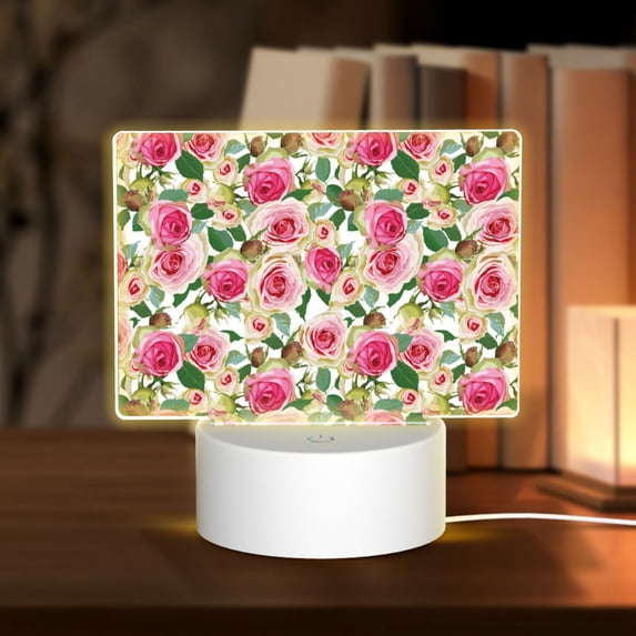 Fotbe Rose Flowers Pattern Acrylic Night Light Gift with 3 Color ModesTouch-Sensitive LED Lamp Perfect Gift for Mother's Day, Birthday, or Christmas