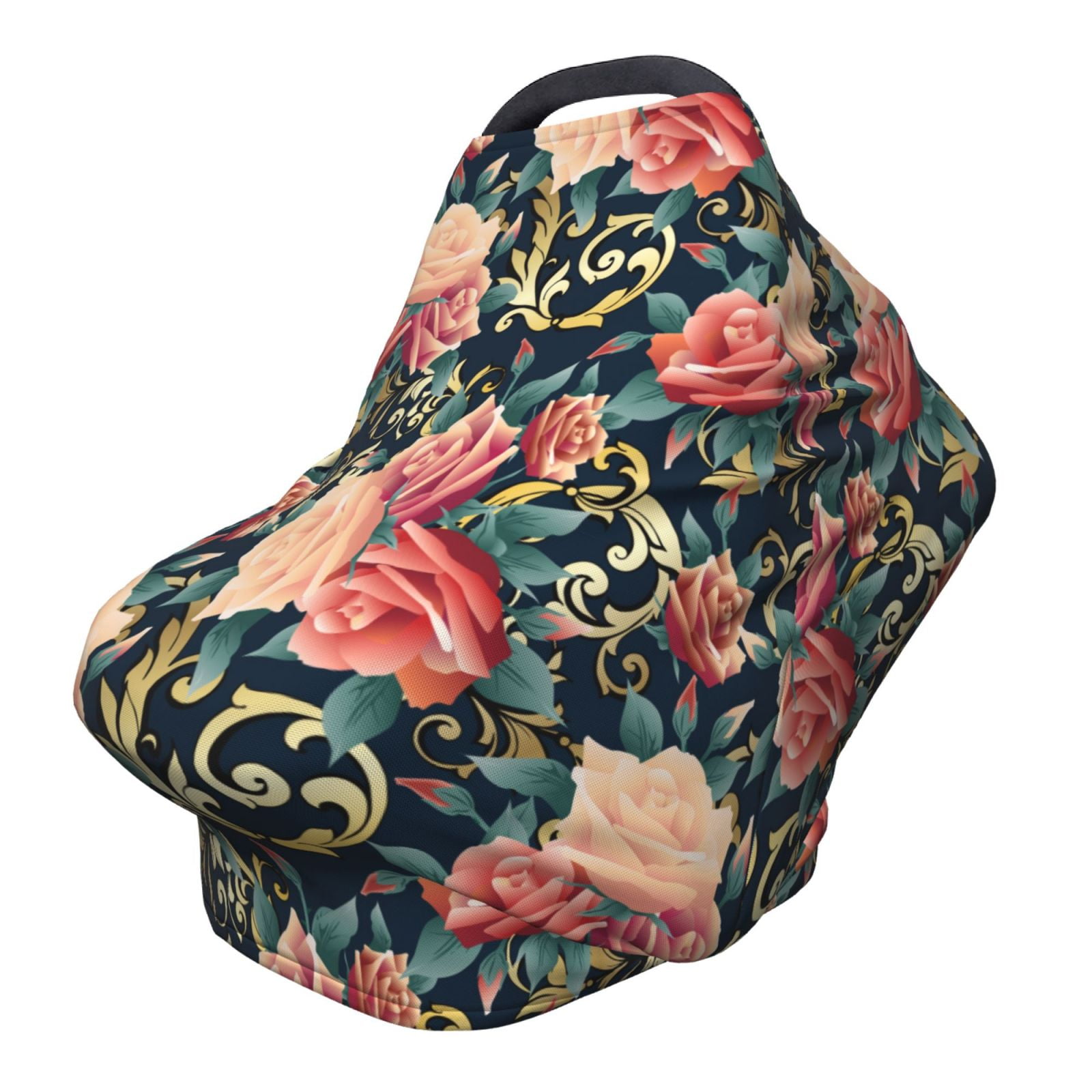 Fotbe Rose Flowers Pattern Car Seat Covers for Babies, Nursing Breastfeeding Cover Infant Carseat Canopy, Soft Stretchy Carrier Cover