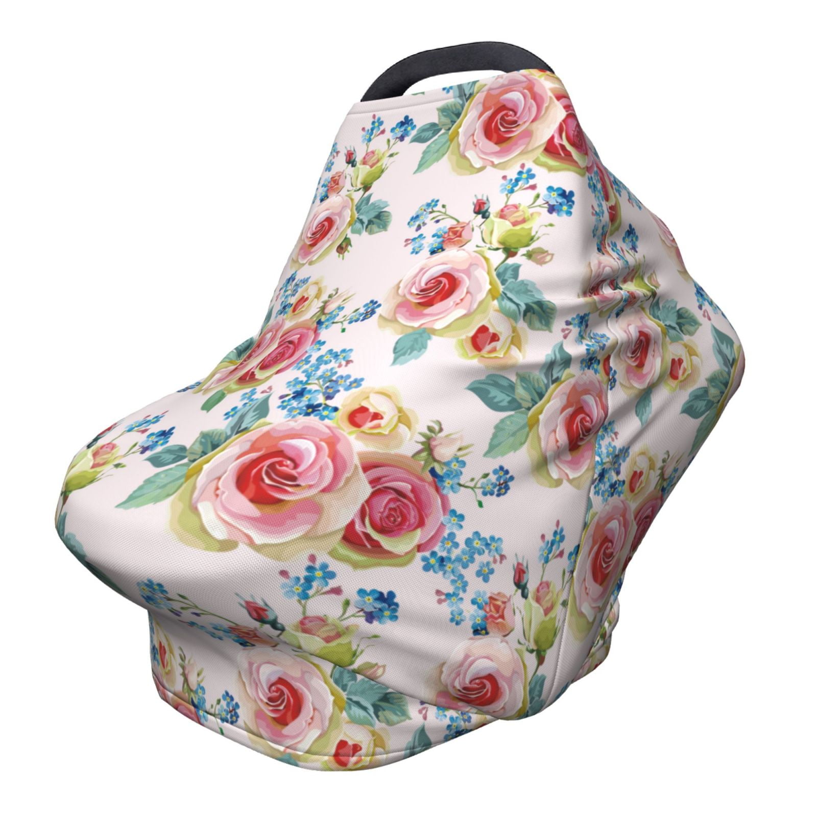 Fotbe Rose Flowers Pattern Car Seat Covers for Babies, Nursing Breastfeeding Cover Carseat Canopy, Soft Stretchy Carrier Cover