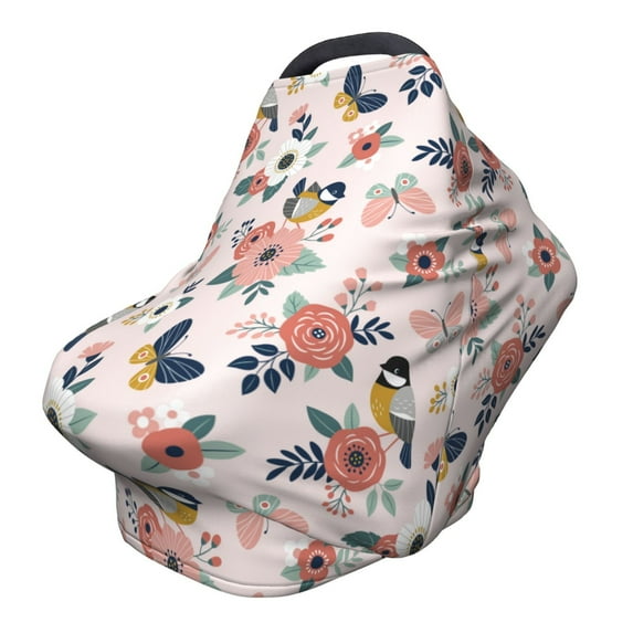 Fotbe Rose Flowers Pattern Car Seat Covers for Babies, Nursing Breastfeeding Cover Carseat Canopy, Soft Stretchy Carrier Cover