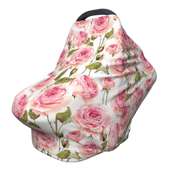 Fotbe Rose Flowers Pattern Car Seat Covers for Babies, Nursing Breastfeeding Cover Infant Carseat Canopy, Soft Stretchy Carrier Cover