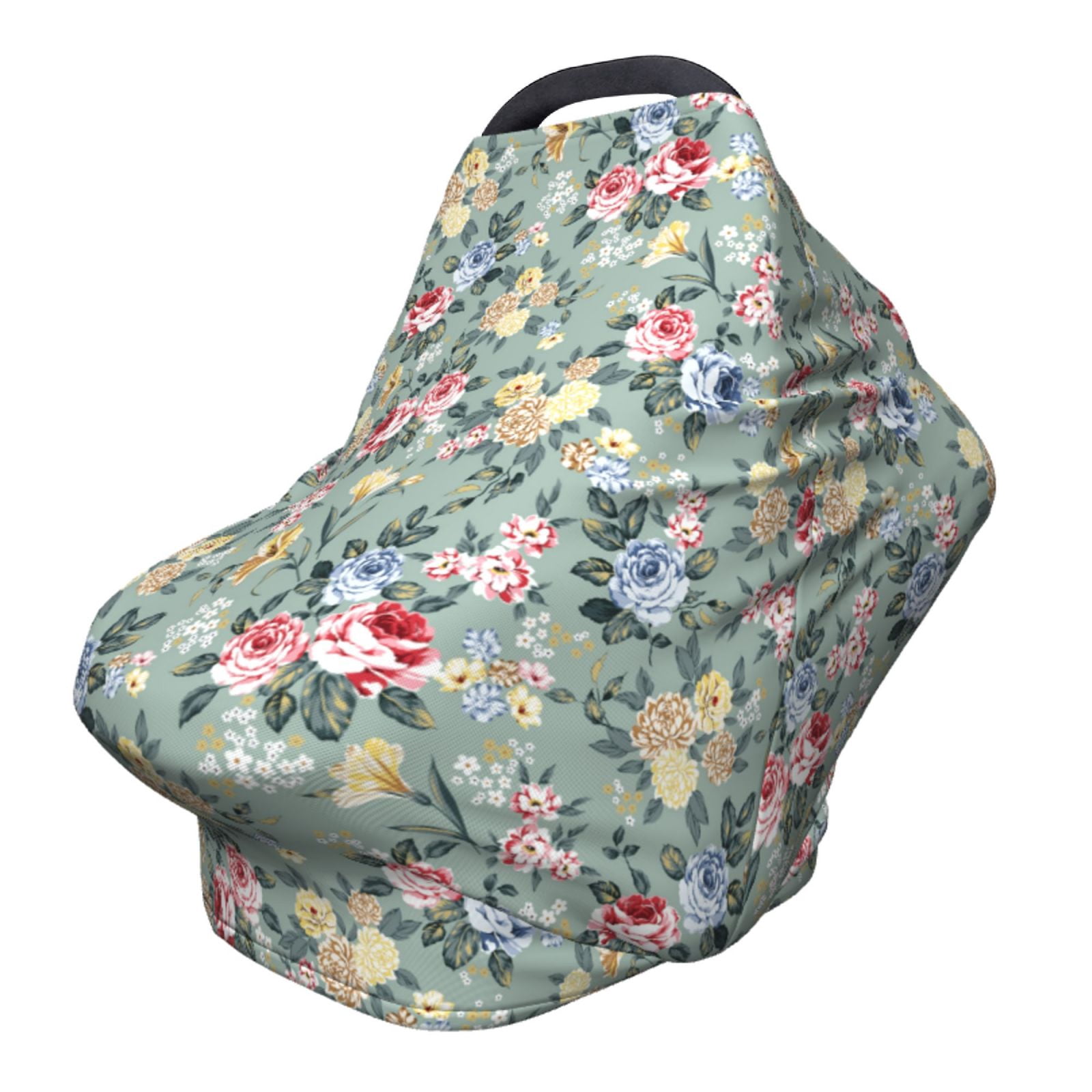 Fotbe Rose Flowers Pattern Car Seat Covers for Babies, Nursing Breastfeeding Cover Infant Carseat Canopy, Soft Stretchy Carrier Cover