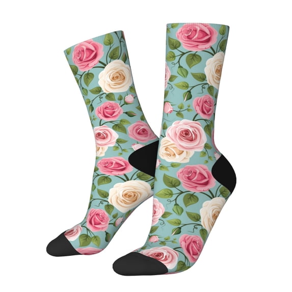 Fotbe Rose Flowers Pattern Long Socks for Men & Women – Breathable & Stretchy Compression Socks, Ideal for Running, Travel, and Everyday Wear Size 5-11