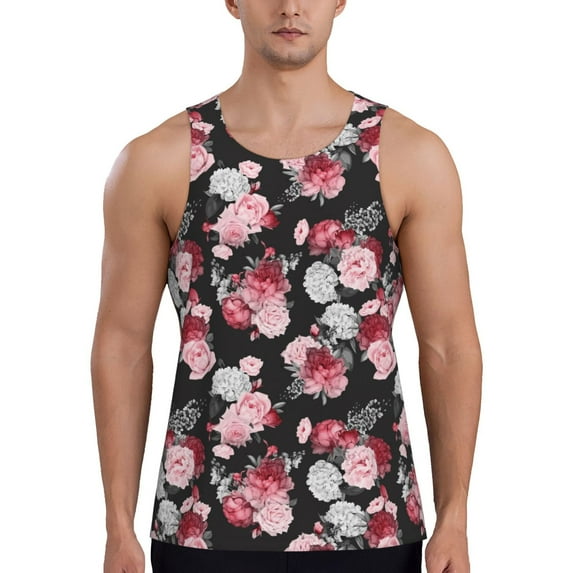 Fotbe Rose Flowers Pattern Men's Quick Dry Workout Tank Top Gym Muscle Tee Fitness Bodybuilding Sleeveless T Shirt Breathable Workout Shirt-4X-Large
