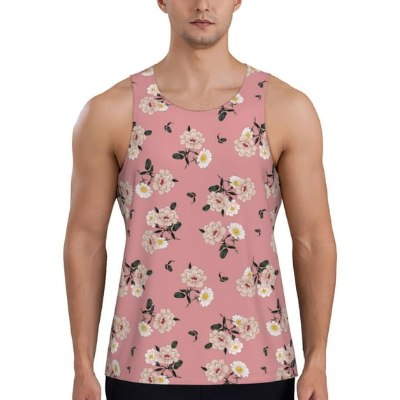 Fotbe Rose Flowers Pattern Men's Quick Dry Workout Tank Top Gym Muscle Tee Fitness Bodybuilding Sleeveless T Shirt Breathable Workout Shirt-Small