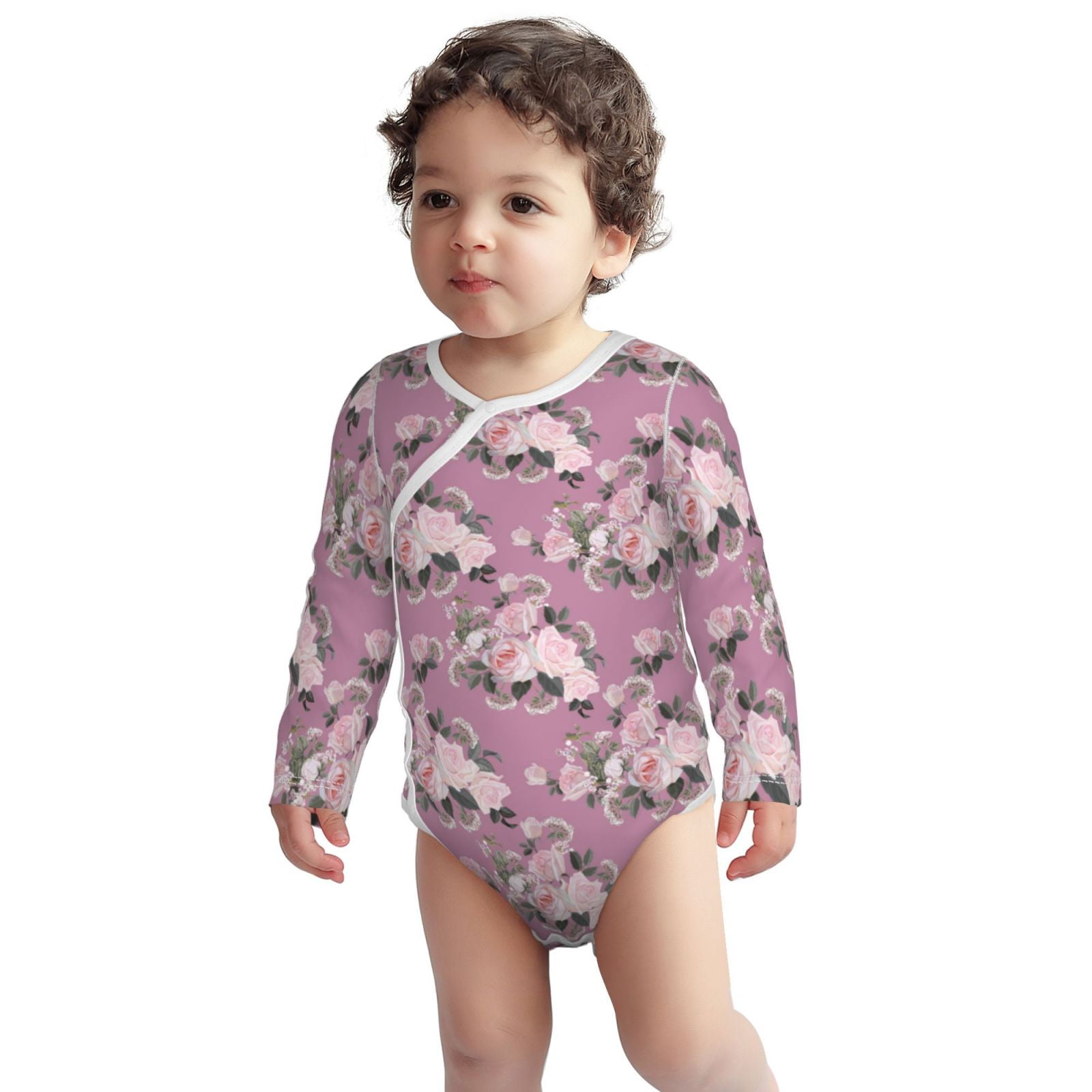 Fotbe Rose Flowers Pattern Unisexbaby Longsleeve Bodysuit,Long Sleeve