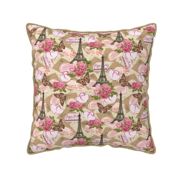 Fotbe Rose Flowers Pattern Velvet Decorative Throw Pillow Covers with Elegant Piping, Soft Plush Cushion Cover for Sofa, Bed, Car, Office-16"x16"