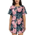 thumbnail image 1 of Fotbe Rose Flowers Print Pajama Set for Women 2 Piece Loungewear Short Sleeve Tops and Shorts Set Soft Sleepwear-3X-Large, 1 of 7