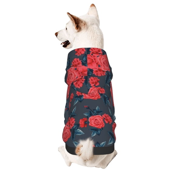 Fotbe Rose Flowers Print Small Dog Sweater Hoodies Pet Grey Hooded Soft Fleece Sweatshirts with Pocket Fall Winter Puppy Cat Sweaters Warm Clothes-X-Small