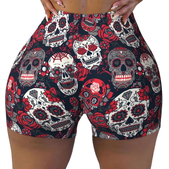 Fotbe Rose Flowers Seamless Shorts, Womens Workout Shorts High Waist Stretch Booty Short for Gym/Yoga/Running/Biking-Large