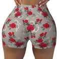 Fotbe Rose Flowers Seamless Shorts, Womens Workout Shorts High Waist