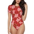 thumbnail image 1 of Fotbe Rose Flowers Women's Crew Neck Short Sleeves Bodysuit Tops Round Neck Slim Sleeveless Soft Comfortable Basic-Small, 1 of 9