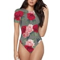 thumbnail image 1 of Fotbe Rose Flowers Women's Crew Neck Short Sleeves Bodysuit Tops Round Neck Slim Sleeveless Soft Comfortable Basic-XX-Large, 1 of 9