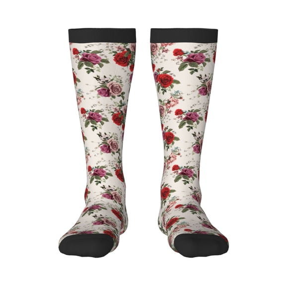 Fotbe Rose Flowers print Women's Men's Novelty Crew Socks Cotton Socks Knee High Socks for Walking,Running,Nurses,Pregnancy