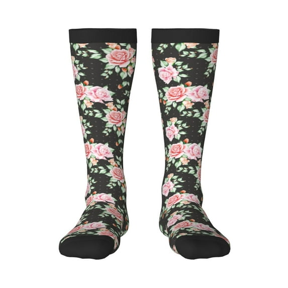 Fotbe Rose Flowers print Women's Men's Novelty Crew Socks Cotton Socks Knee High Socks for Walking,Running,Nurses,Pregnancy