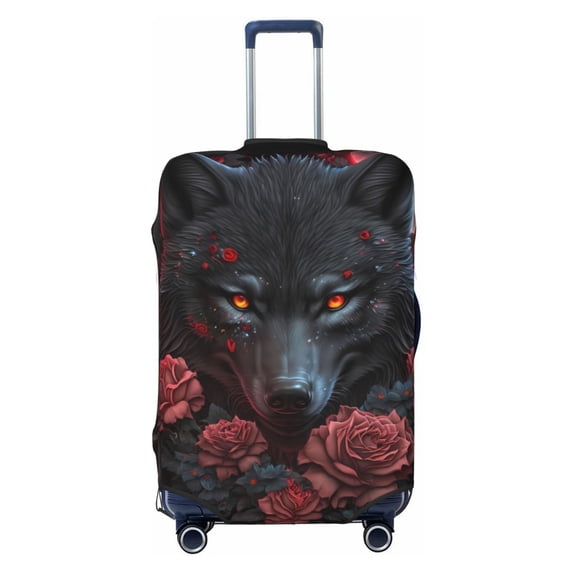 Fotbe Rose Full Moon Black Wolf Luggage Cover Protector,Suitcase Protector,Scratch and Dirt Resistant,Fits 18-32 Inch Luggage-Large