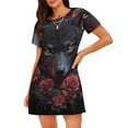 thumbnail image 1 of Fotbe Rose Full Moon Black Wolf Pattern Women's Cotton Nightgown Sleepwear Short Sleeves Shirt Casual Print Sleepdress, 1 of 6