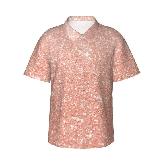 Fotbe Rose Gold Glitter Hawaiian Shirt For Men Unisex Summer Beach Casual Short Sleeve Cotton Linen Button Down Shirts-Small