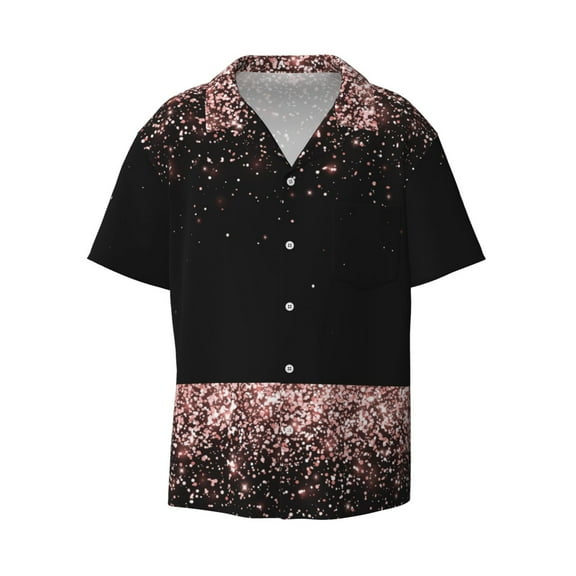 Fotbe Rose Gold Glitter1 print Short Sleeve Button Down Shirts for Men Casual Summer Beach Wrinkle Free Shirt-Medium