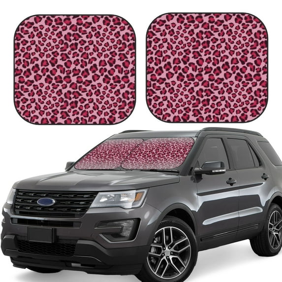Fotbe Rose Leopard Print 2-Piece Car Windshield Sun Shade | Sun Blocker for Car Windshield | Foldable Automotive Interior Accessories for Sun Protection-Large