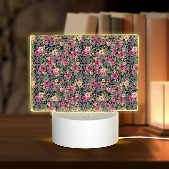 Fotbe Rose Mix Leopard Pattern Acrylic Night Light Gift with 3 Color ModesTouch-Sensitive LED Lamp Perfect Gift for Mother's Day, Birthday, or Christmas