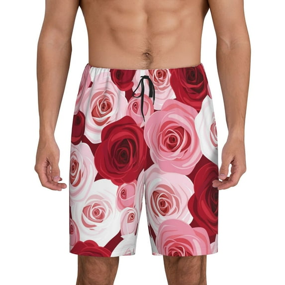 Fotbe Rose Pajama Shorts for Men, Men's Pajama Bottoms, Sleepwear,Short Pajama Pants-X-Large