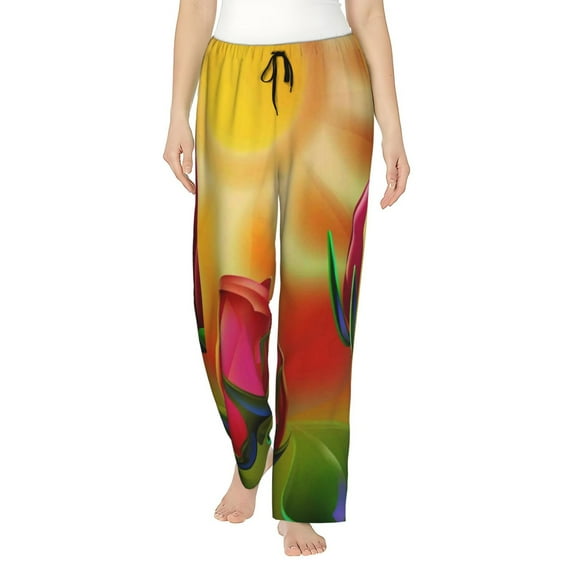 Fotbe Rose Psychedelic Women's Pajama Pants,Sleepwear Pants,Pj Bottoms Drawstring And Pockets-X-Large