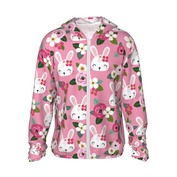 Fotbe Rose Rabbit Men's Women's UPF 50+ Sun Protection Jacket Hooded Cooling Shirt with Pockets Hiking Outdoor Performance-XX-Large