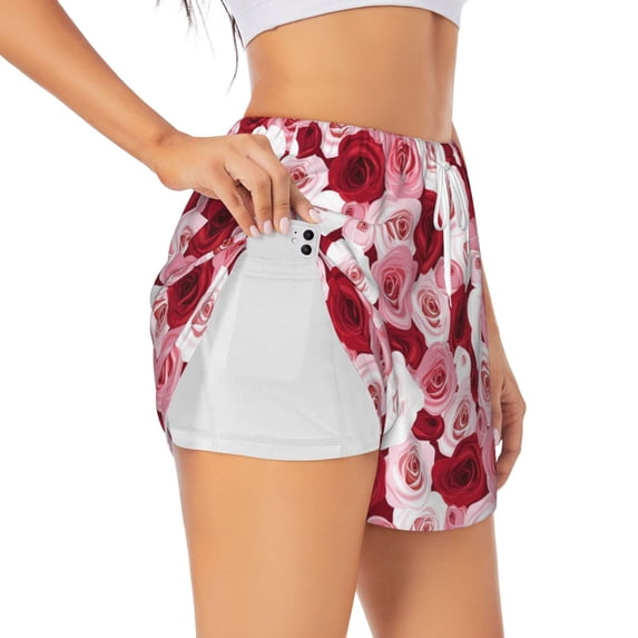 Fotbe Rose Womens High Waist Running Shorts Athletic Workout Quick Dry Shorts for Women with Pockets Gym Yoga Summer Shorts-X-Large