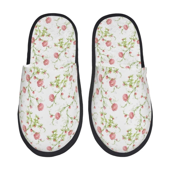 Fotbe Roses Flowers Pattern Women's Fuzzy Slippers Plush Slippers Fluffy Winter House Shoes Indoor and Outdoor-Large