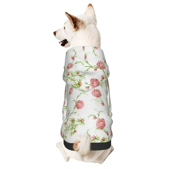 Fotbe Roses Flowers Print Small Dog Sweater Hoodies Pet Grey Hooded Soft Fleece Sweatshirts with Pocket Fall Winter Puppy Cat Sweaters Warm Clothes-Small
