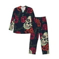 thumbnail image 1 of Fotbe Roses Skulls Pattern Long Sleeve Pajama Set for Men,Sleepwear Set,2-piece Loungewear Set,Soft PJs Comfy Nightwear with Pockets-Medium, 1 of 7
