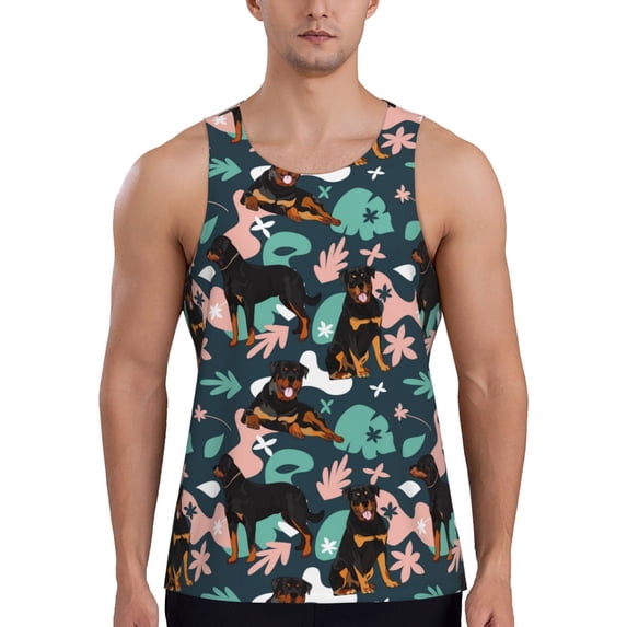 Fotbe Rottweiler Pattern Men's Quick Dry Workout Tank Top Gym Muscle Tee Fitness Bodybuilding Sleeveless T Shirt Breathable Workout Shirt-4X-Large