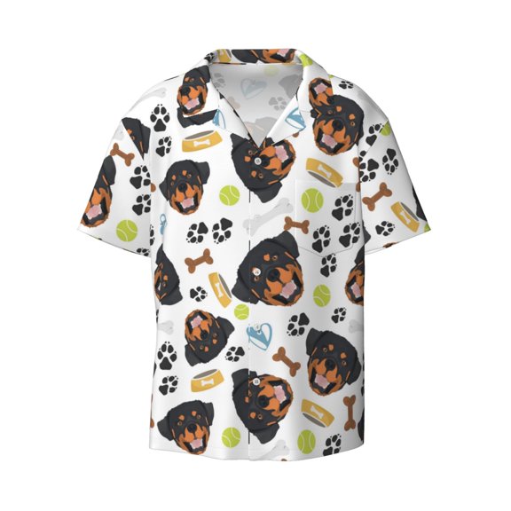 Fotbe Rottweiler print Short Sleeve Button Down Shirts for Men Casual Summer Beach Wrinkle Free Shirt-Medium