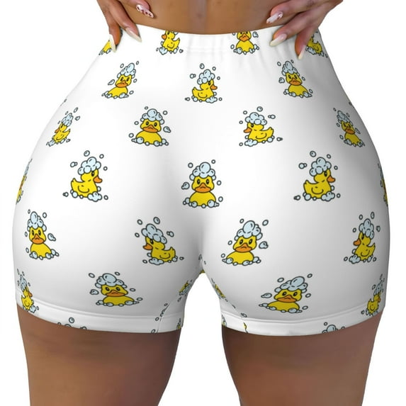 Fotbe Rubber Duck Showe Seamless Shorts, Womens Workout Shorts High Waist Stretch Booty Short for Gym/Yoga/Running/Biking-Small